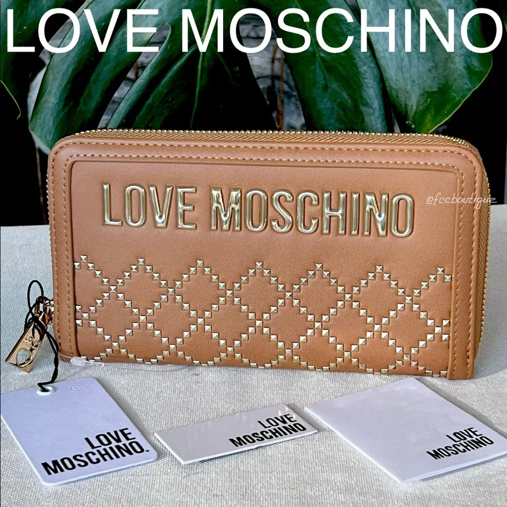 LOVE MOSCHINO Studded large Continental wallet Tan